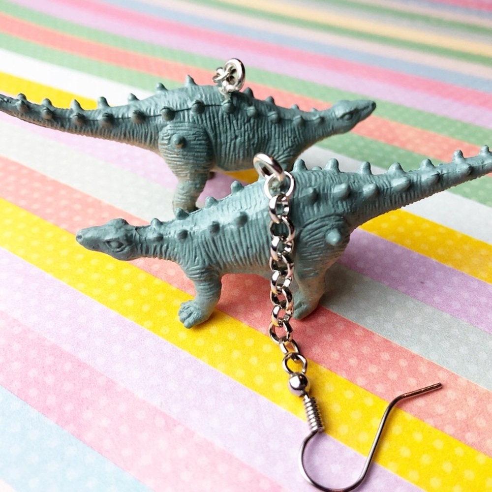 Blue Dinosaur Toy Earrings Handmade